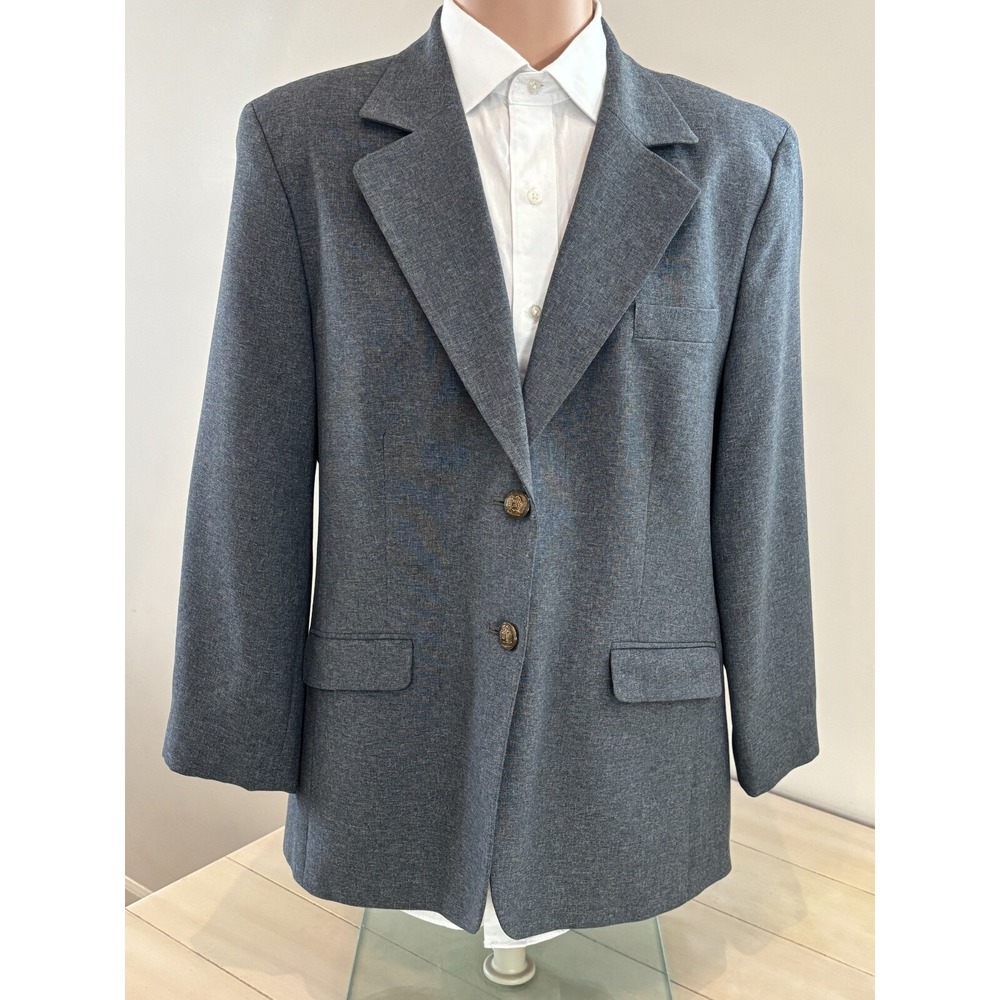VTG Hardwick Clothes Blazer Gray Womens 14R Gold Buttons Jacket Coat Suit Office